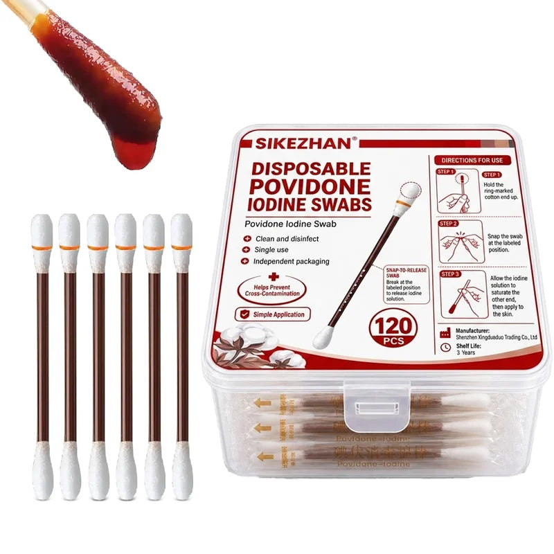 Disposable Iodine Cotton Swabs with Individual Packaging for First Aid & Wound Care