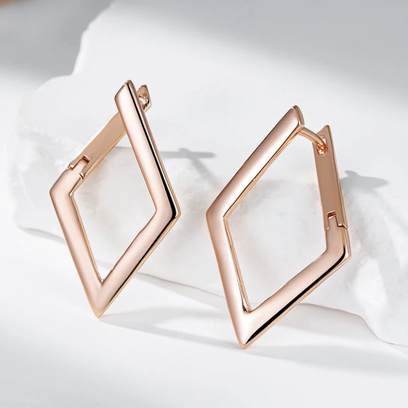 Women's Rose Gold Rhombus Dangle Earrings - High-Quality Fine Jewelry
