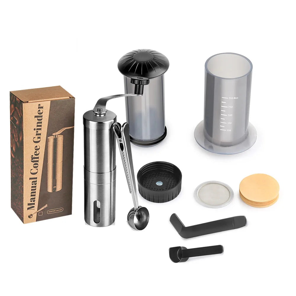 Portable 300ml AeroPress Coffee Maker with Filter Paper Kit and Grinder