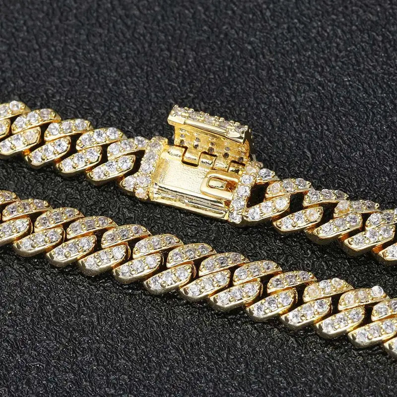 Moissanite Iced Out Cuban Link Chain Bracelet for Women - Silver Plated Hip Hop Jewelry