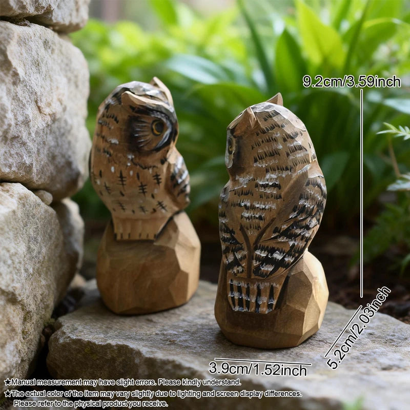 Hand Carved Wooden Owl Figurine Animal Decor Ornament - Home & Gift