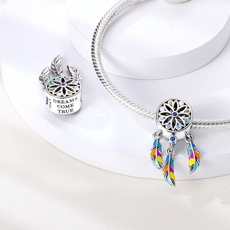Colorful Dreamcatcher Charm Beads for Bracelets & Necklaces - Sterling Silver & More