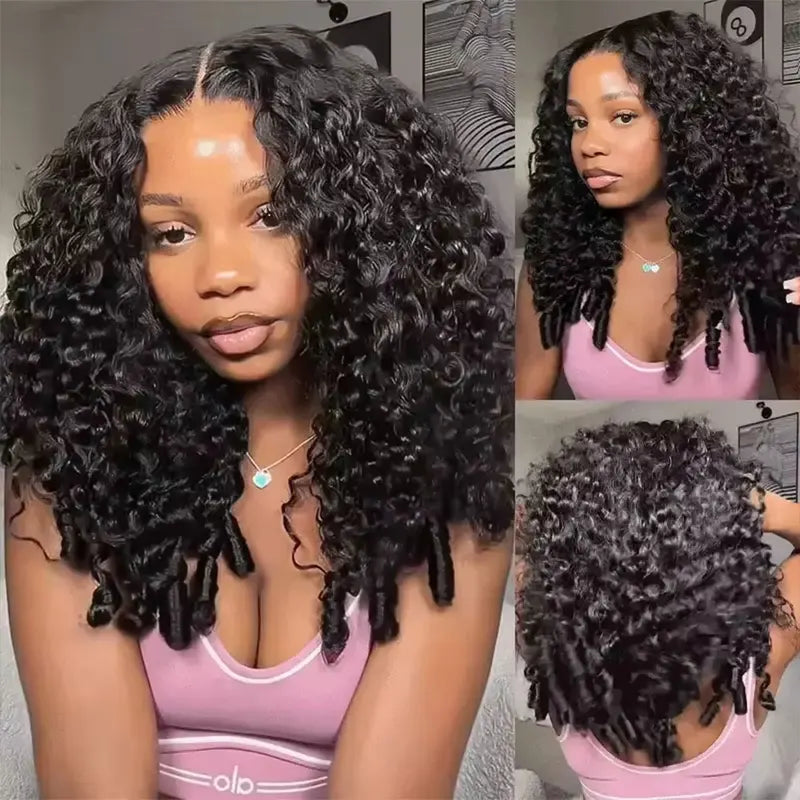 Half Wig Human Hair Kinky Curly Seamless 3-in-1 Clip-In & No Sew Half Wig