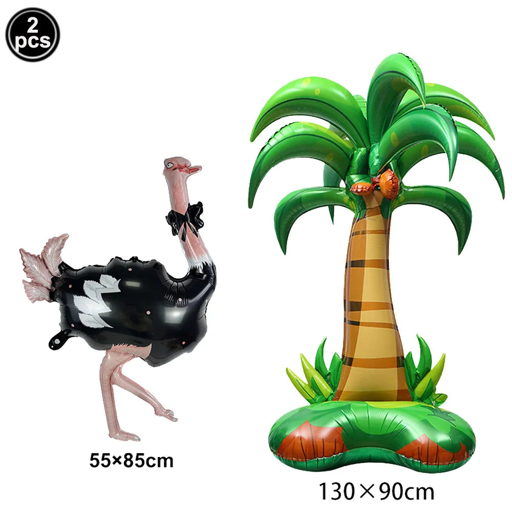Summer Hawaii Party Decor Foil Balloon Set with Coconut Trees and Tropical Animals