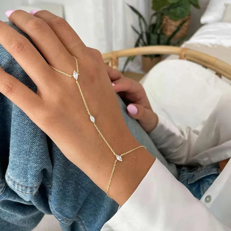 Bohemia Rhombus Crystal Chain Bracelet for Women Simple Thin Jewelry Gift