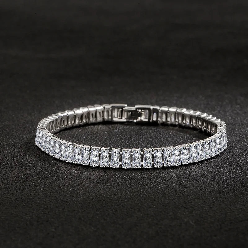 Luxury Crystal Silver Bracelet for Women Engagement Wedding 18CM Jewelry