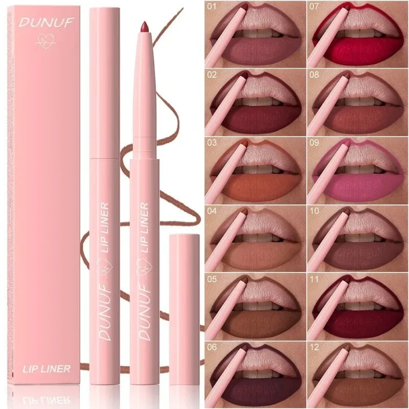 12-Color Lip Liner Set Waterproof Matte Lip Contour Pencils for Precise Definition