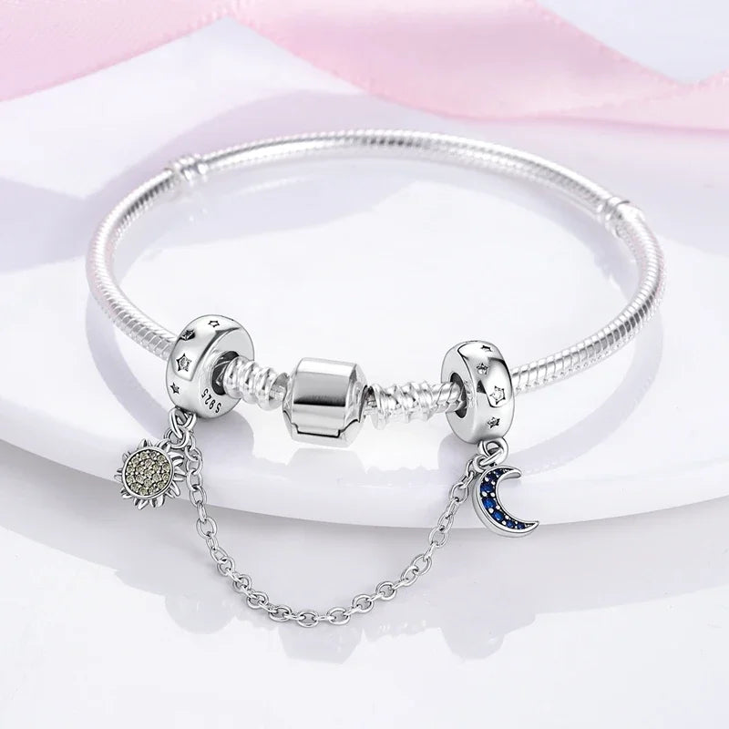 925 Sterling Silver Safety Charms Snowflakes Stars Moon Heart Bow for DIY Jewelry & Gift