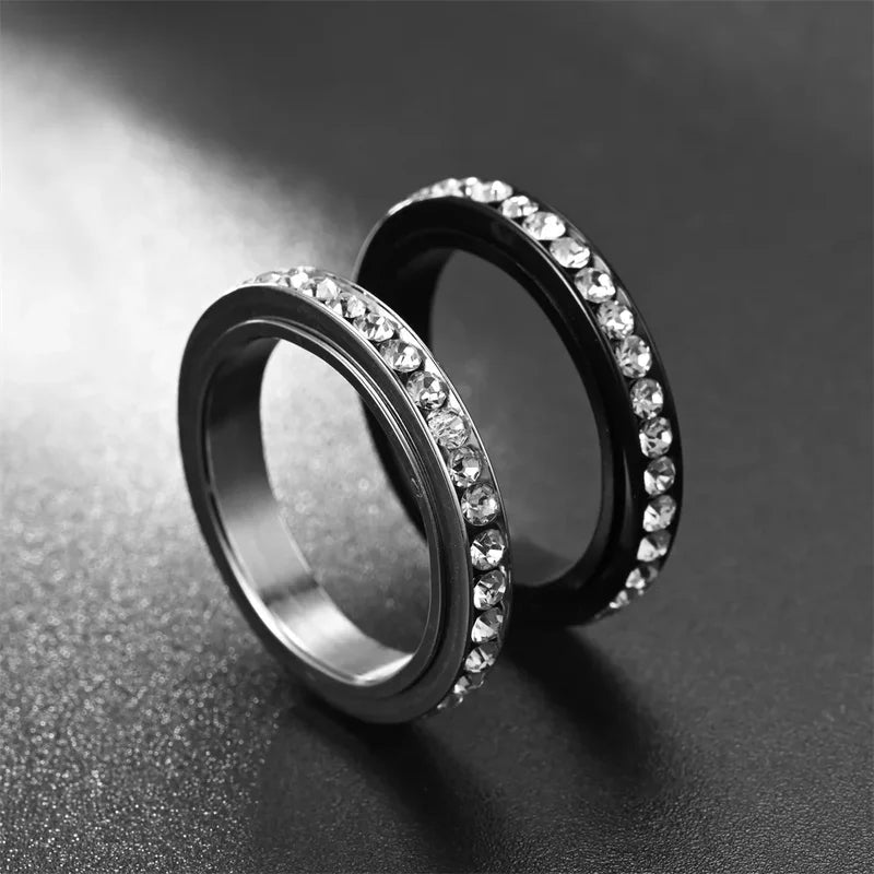 Stainless Steel Spinner Finger Rings for Women & Men - Adjustable Wedding & Anniversary Jewelry