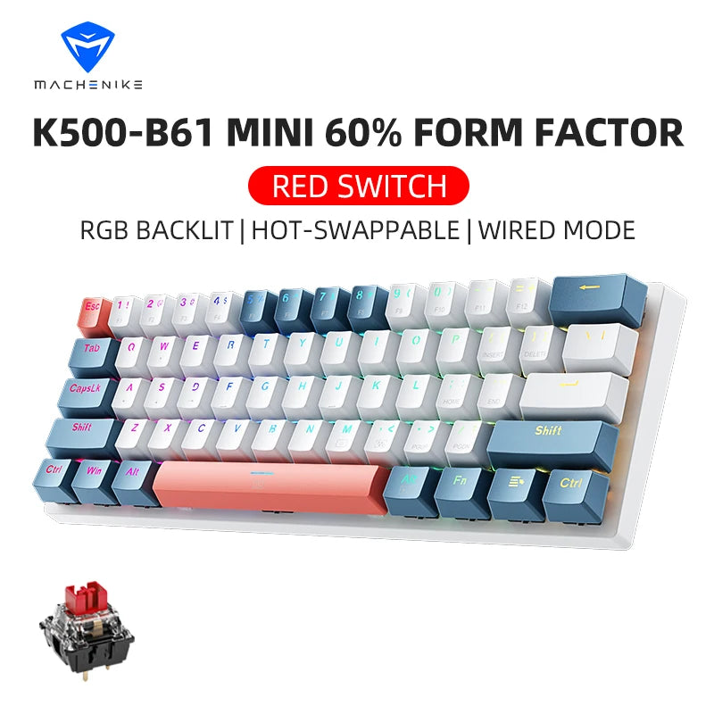 Mini Mechanical Gaming Keyboard 60% Wired RGB Backlit Hot-Swappable Switches