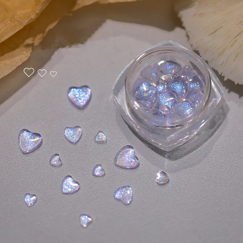 30pcs Heart Nail Art Decorations Glitter Powder Resin Rhinestones for Manicure & DIY