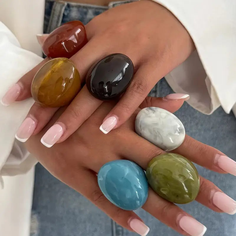 Multicolored Resin Big Finger Rings for Women - Boho Y2K Trend Jewelry