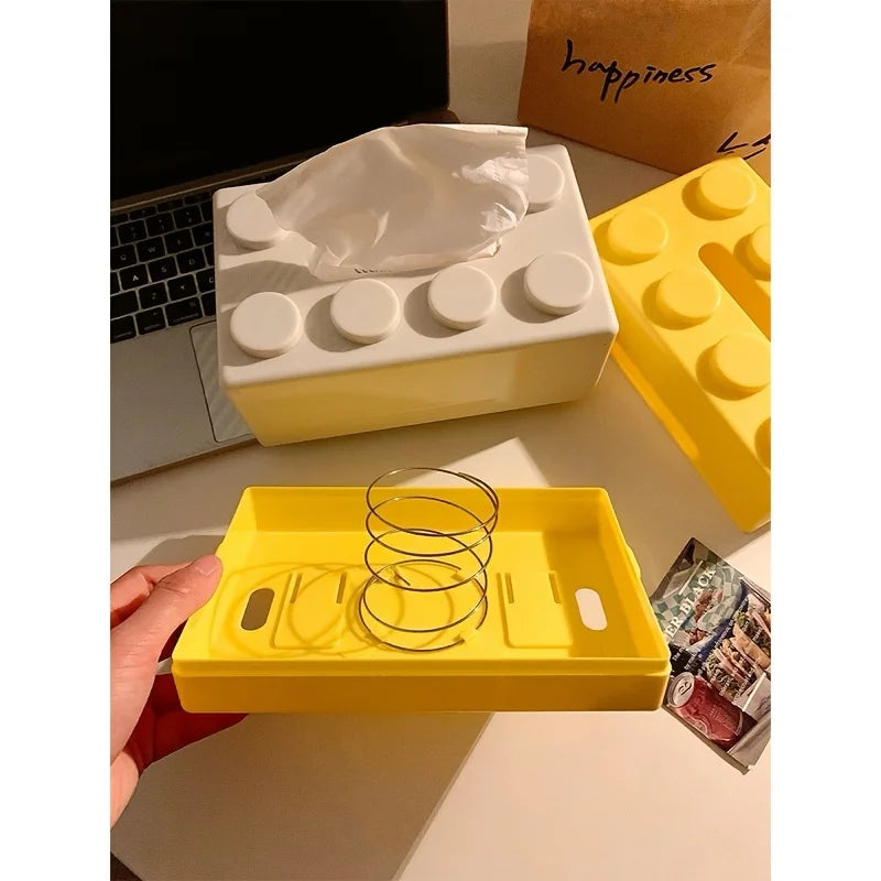 Building Block Shaped Tissue Box - Multifunctional Plastic Storage for Home & Coffee Table Decor