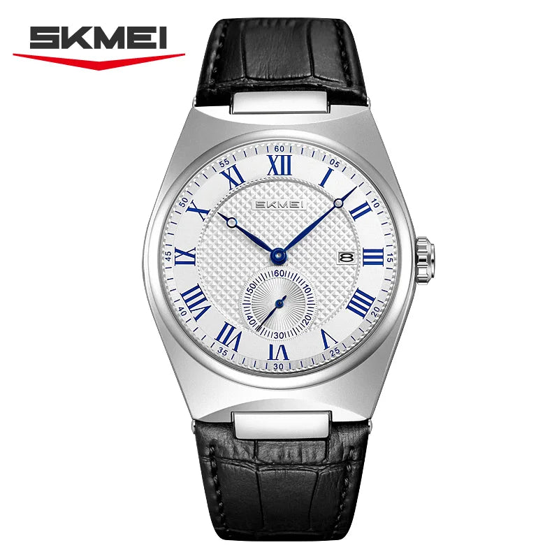 Men's Elegant Quartz Watch with Roman Dial Waterproof Leather Strap Casual Business Watch