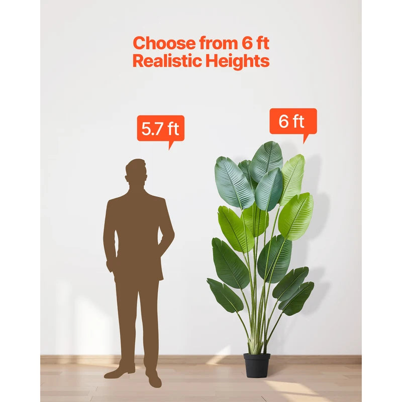 Artificial Tropical Tree - Large Faux Indoor Outdoor Plant, Realistic Leaves
