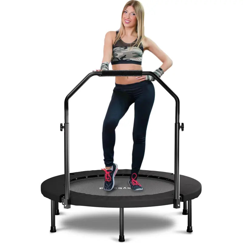 Foldable 40-Inch Fitness Rebounder Trampoline for Adults with Adjustable Handle