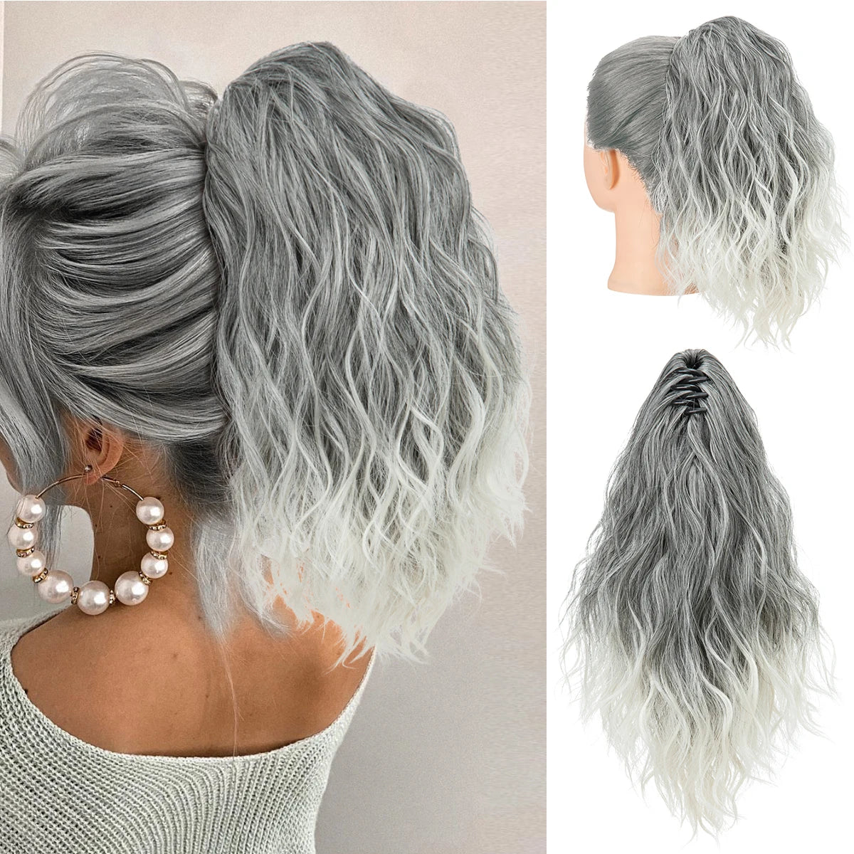Synthetic Curly Claw Clip-In Ponytail Hair Extensions - Blonde Brown Short Hairpiece