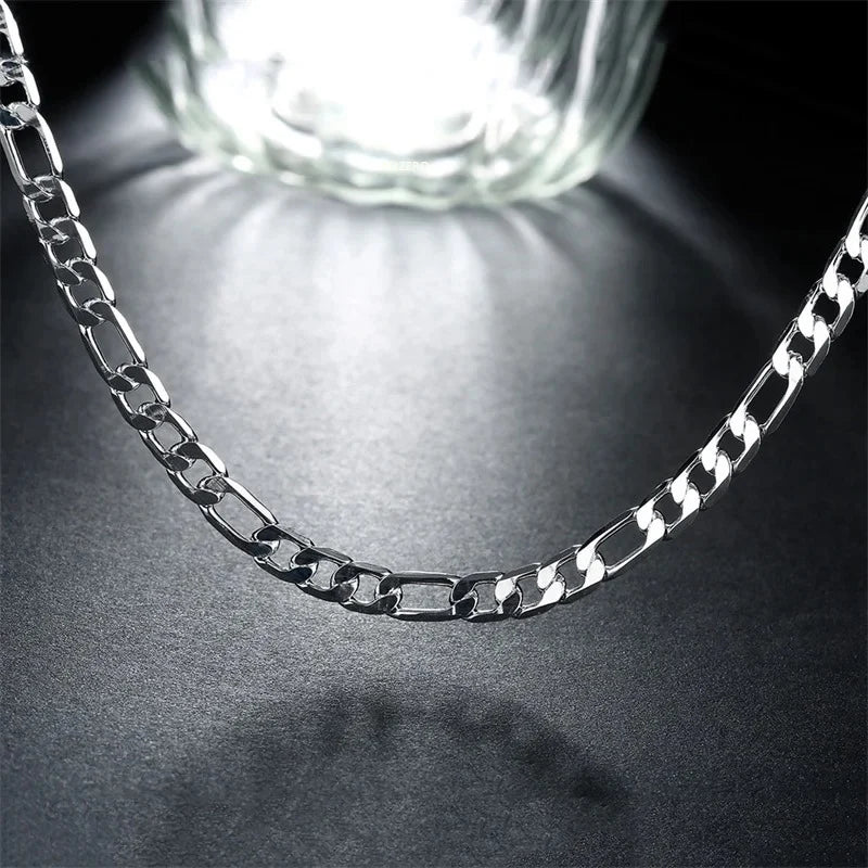 Men's Sterling Silver Chain Necklace 2MM-12MM 16-30 Inch High-End Jewelry