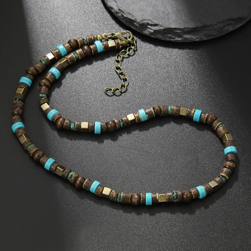 Summer Coconut Husk Bead Starfish Necklace for Men Bohemian Natural Stone Chain