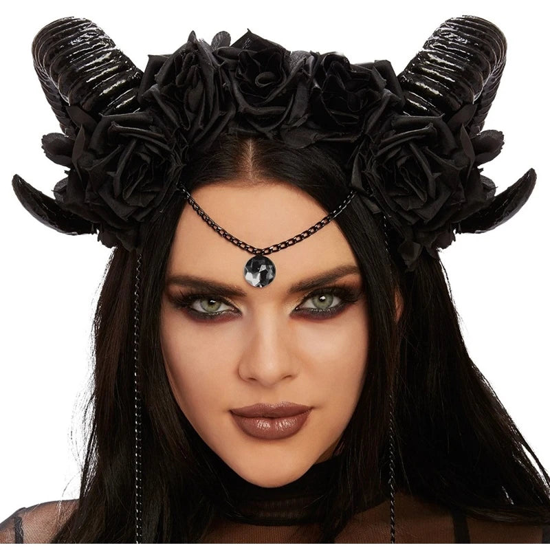 Black Demon Horn Headband Costume Prop Gothic Animal Horns for Halloween Party