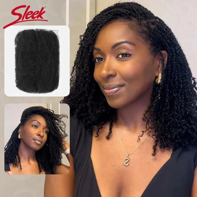 Kinky Human Hair Extensions Bulk for Braiding & Styling - Natural Black & Brown