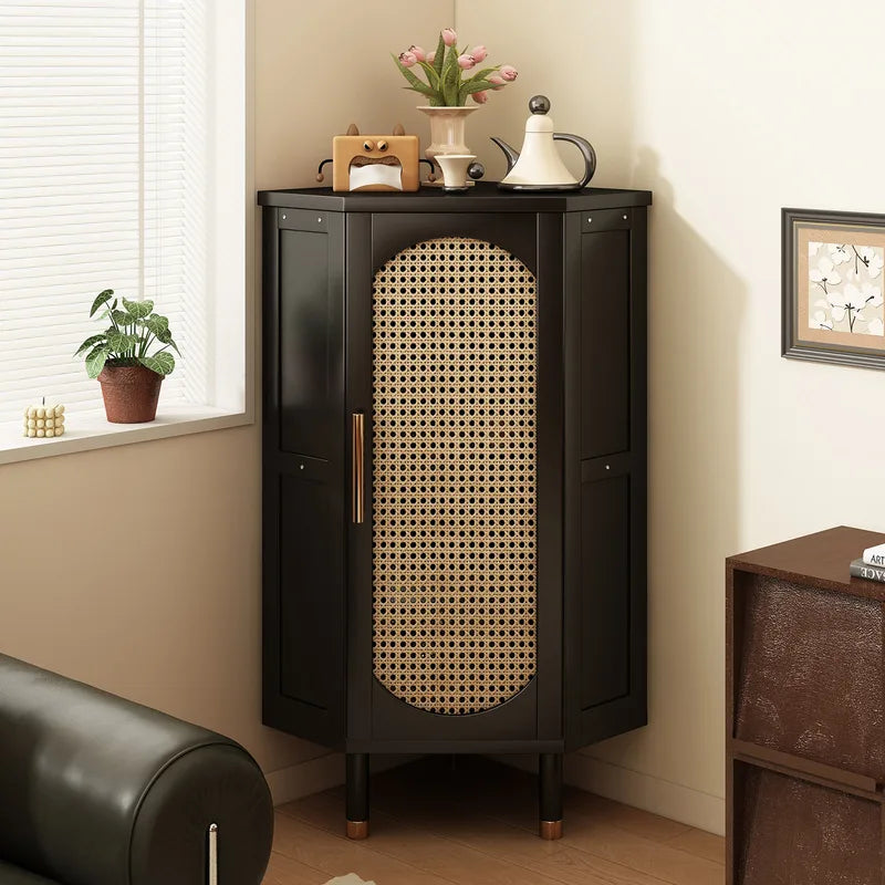 Corner Rattan Triangular Storage Cabinet for Living Room - Multi-Layer Household Locker