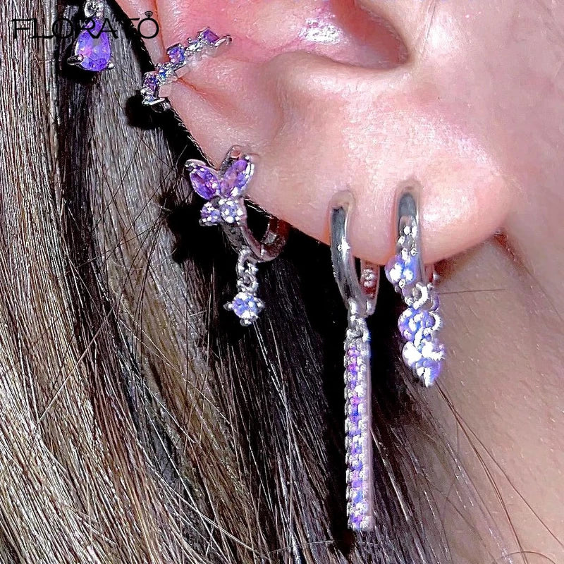 Sterling Silver Hoop Earrings for Women Small Elegant Jewelry with Purple Variant