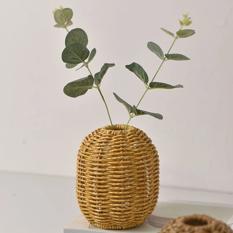 Handwoven Rattan-Style Vase for Flowers & Decor - Indoor Home Accent