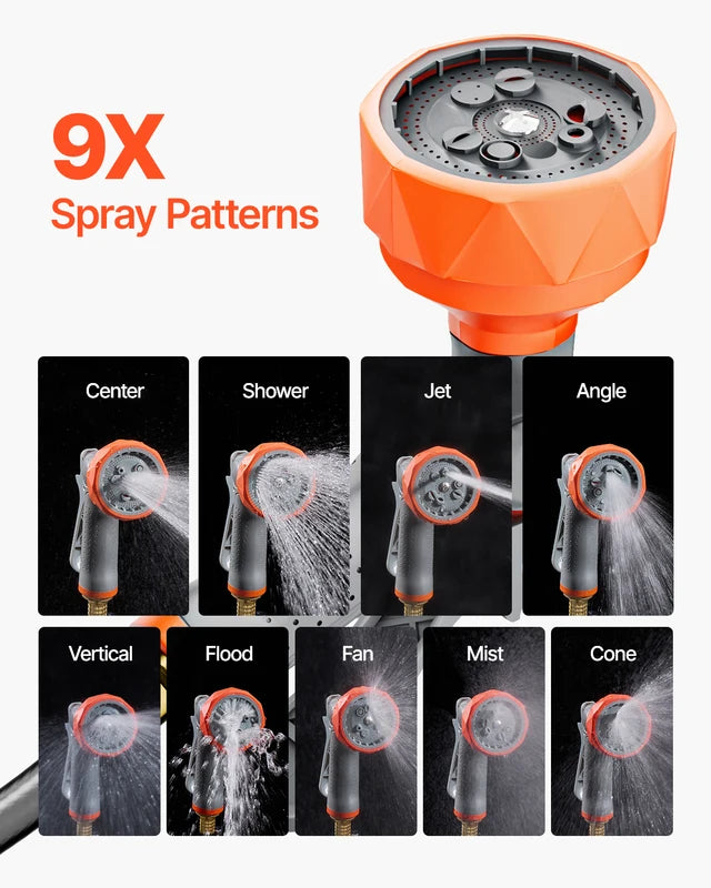 Heavy Duty Retractable Garden Hose Reel Wall Mount with 9 Spray Patterns