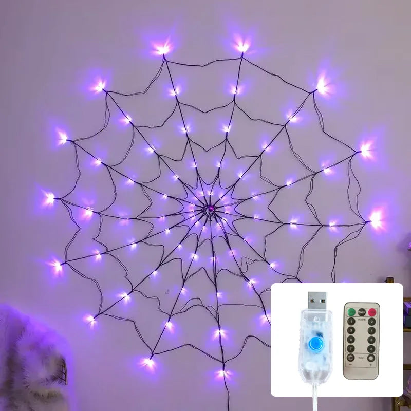 Halloween LED String Lights Spider Web Ghost Festival Atmosphere Decor Colorful Lighting