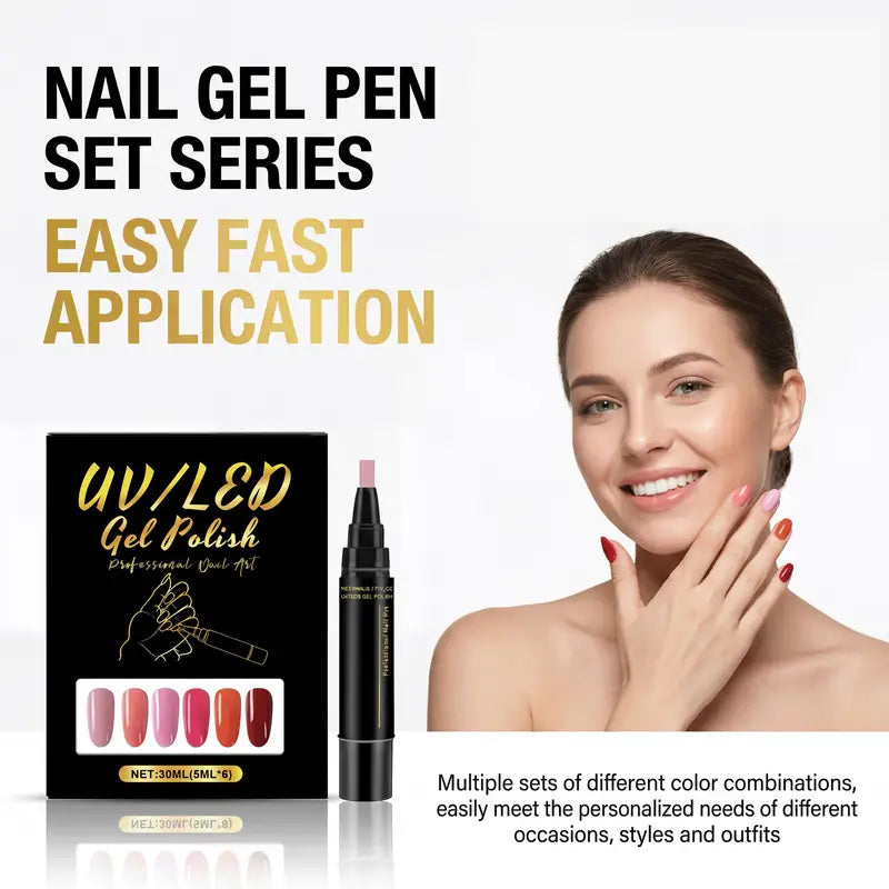 6-Color DIY Nail Art Pen Set - Vibrant, High Pigment, Waterproof, Easy To Use