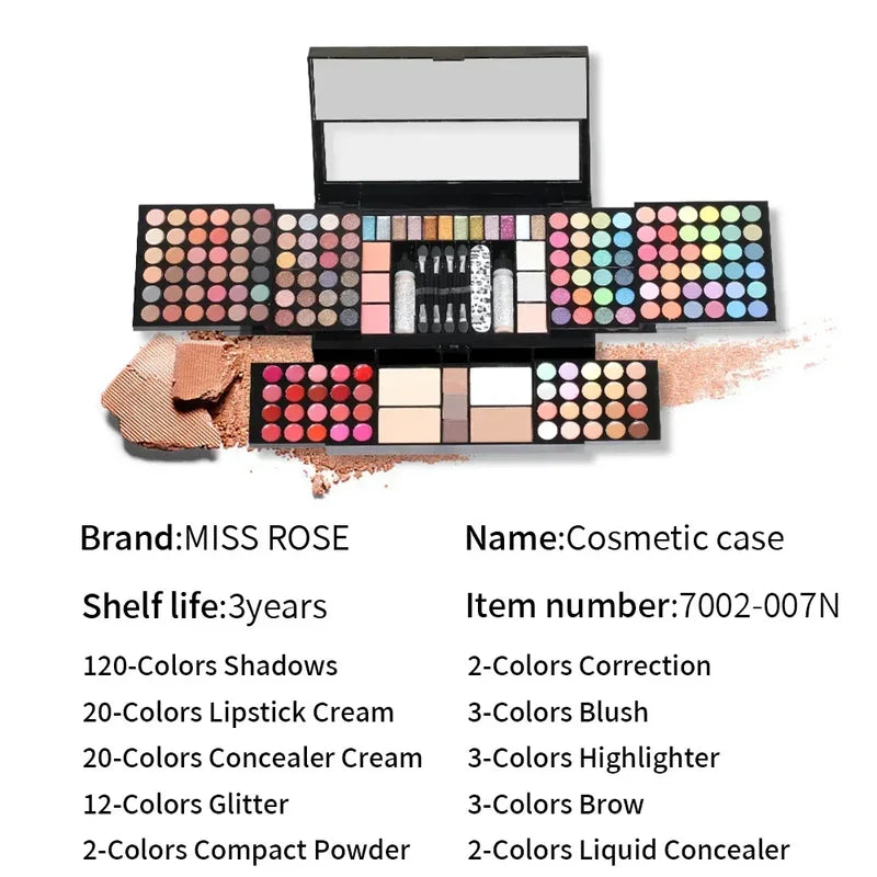 All-in-One Makeup Kit with Eyeshadow, Lipstick, Blush, Concealer & Mirror - Multi-Functional Gift Set