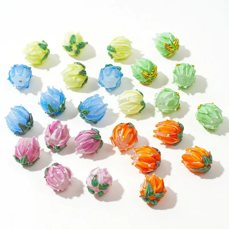 5pcs 15mm Handmade Lampwork Tulip Flower Beads for Jewelry Making - DIY Charm Glass Beads