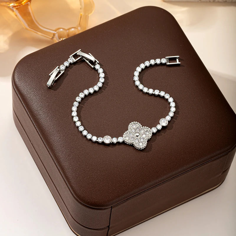 Luxury Clover Chain Bracelet for Women with Cubic Zirconia Charm, Elegant Four Leaf Jewelry Gift