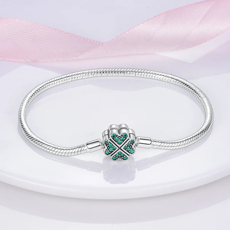 925 Silver Clover Heart Snake Chain Bracelet for Women Wedding Jewelry