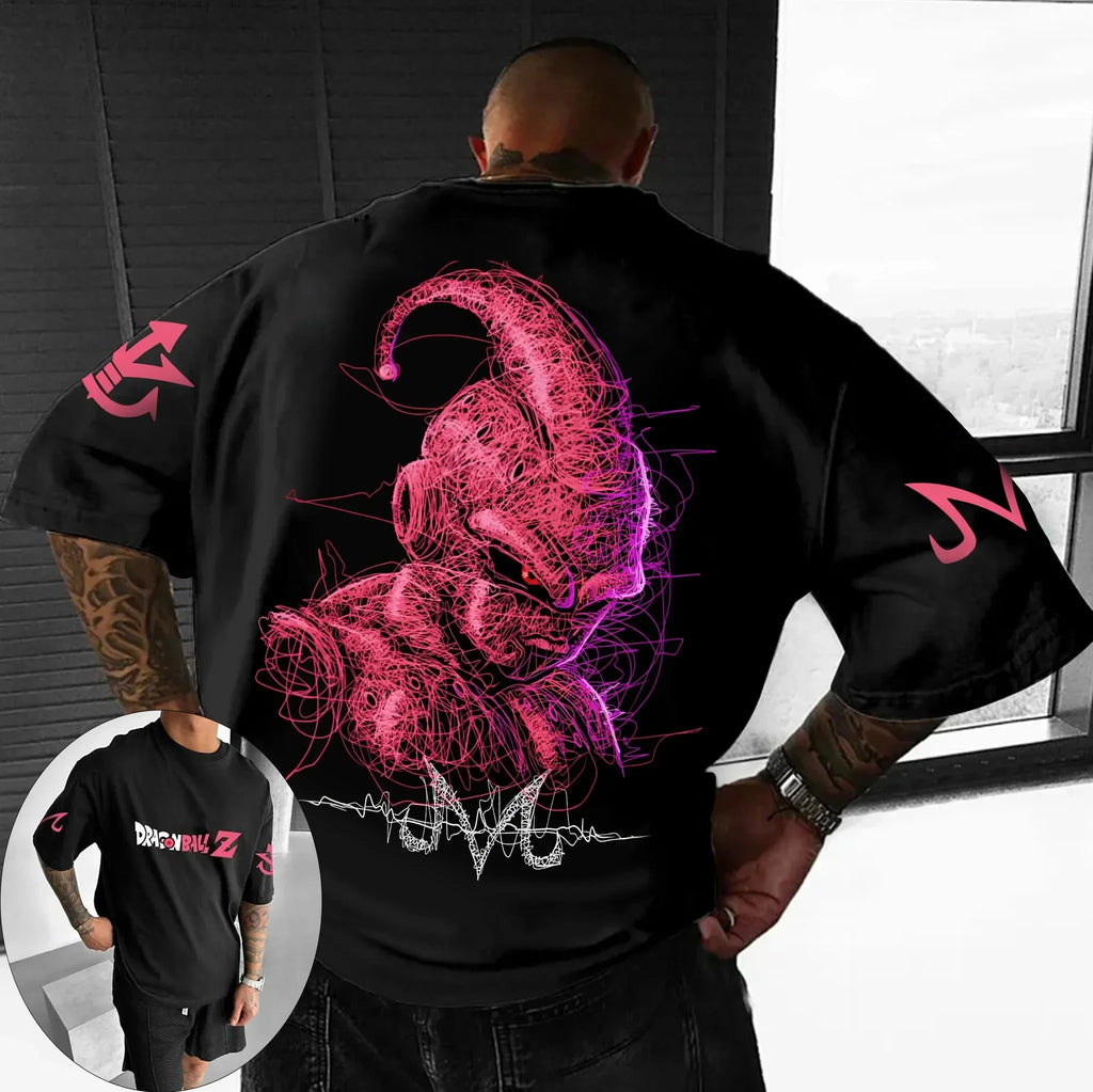 Unisex Watercolor Graffiti Dragon Ball Goku & Buu Oversized T-Shirt Casual Anime Graphic