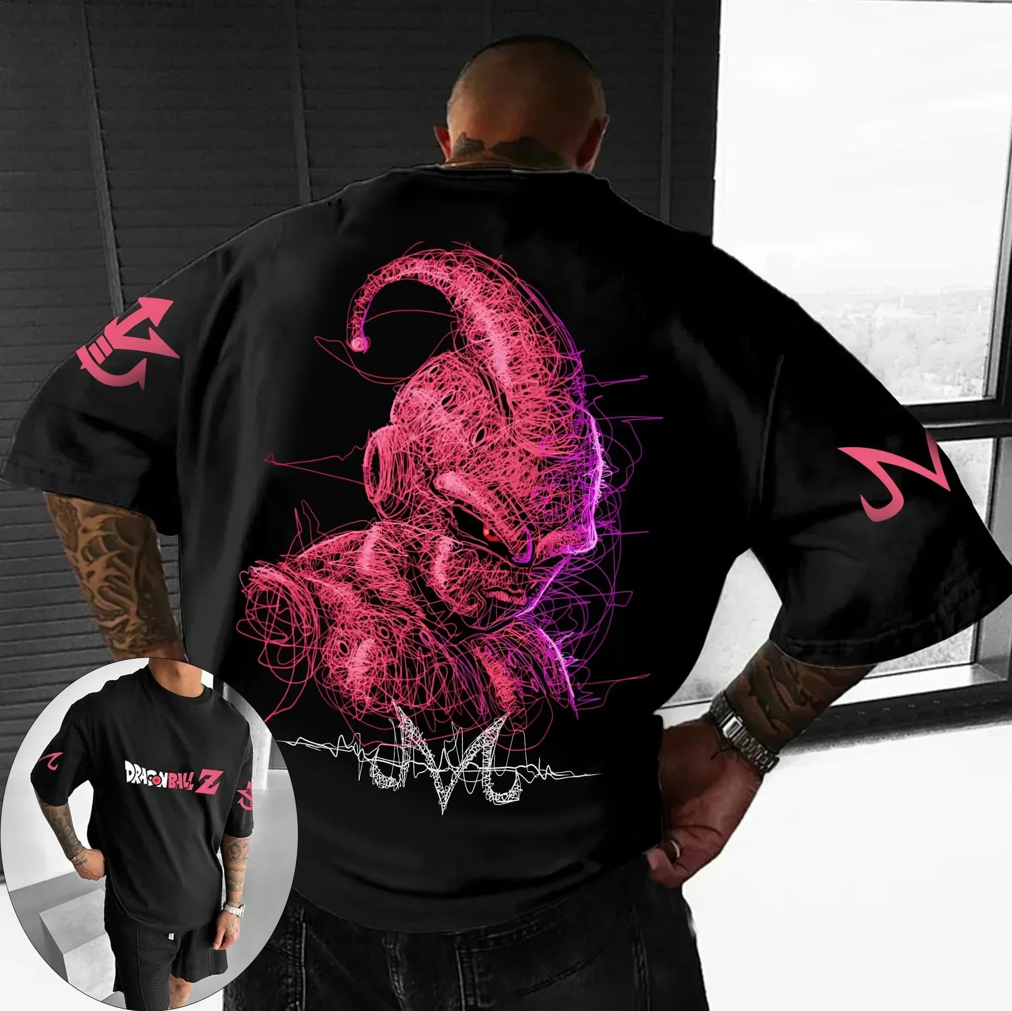Unisex Watercolor Graffiti Dragon Ball Goku & Buu Oversized T-Shirt Casual Anime Graphic
