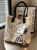 Large Capacity Snoopy Comic Canvas Tote Bag with Zipper | Eco Friendly Shopping Handbag for Students and Gifts