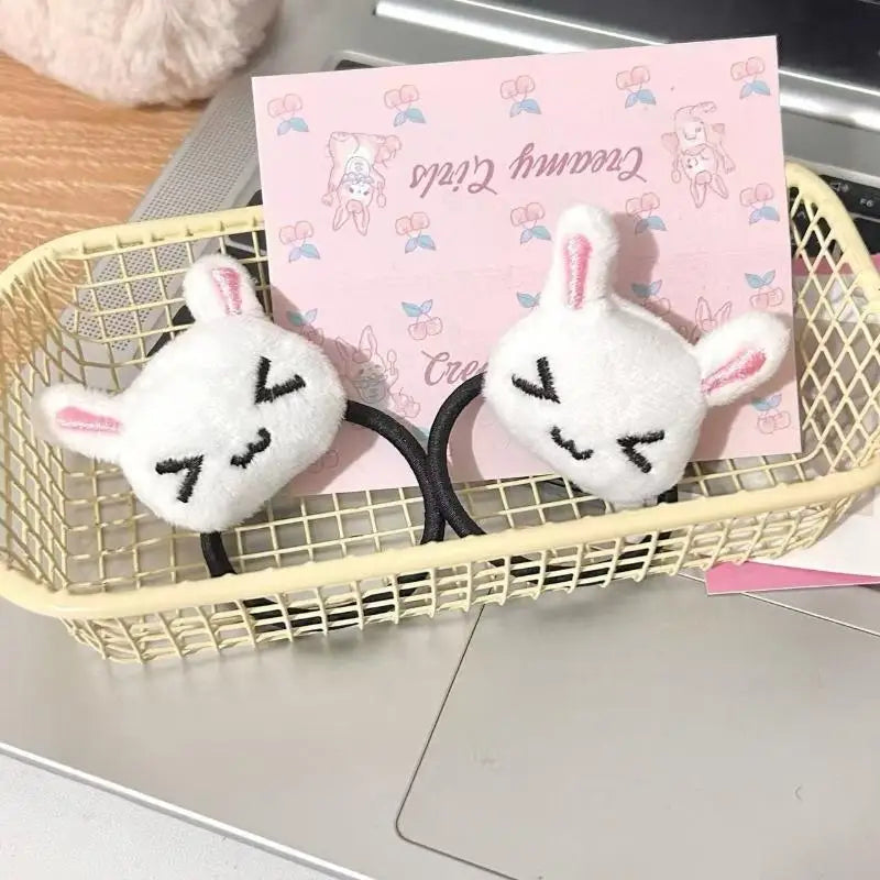 Cute Plush Bunny Hair Tie Set for Girls and Students - All Colors Available
