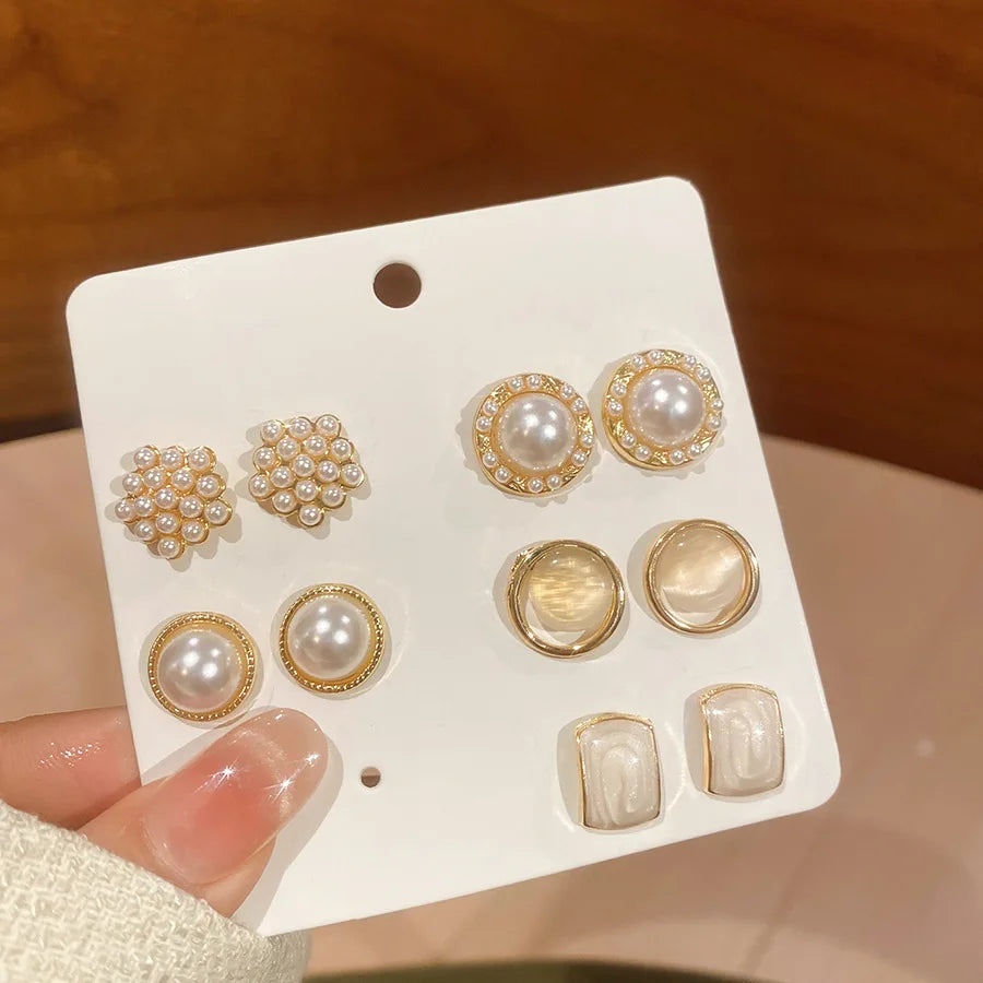 Set of 6/10/12 Pearl Stud Earrings for Women - Elegant Daily Jewelry