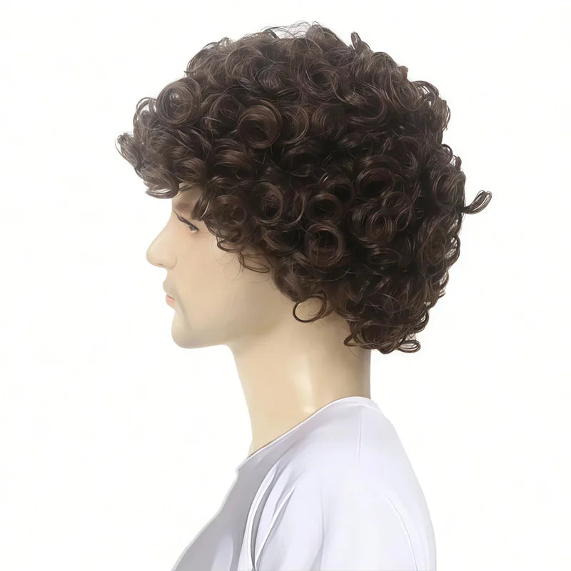 Brown Curly Short African-Style Wig for Men - California Style Role-Play Costume