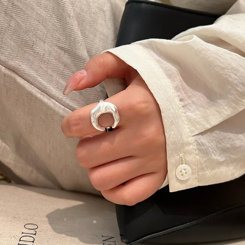 Matte Frosted Crescent Moon Finger Ring - Women's Hip Hop Jewelry Gift