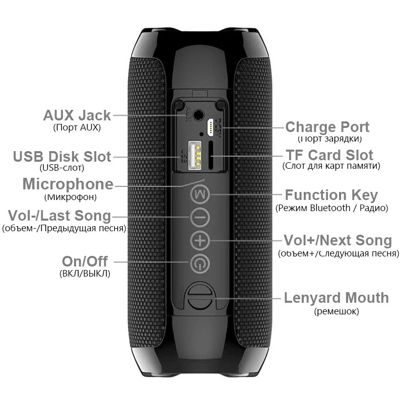 Portable Bluetooth Speaker Waterproof Wireless Sound Box with FM Radio