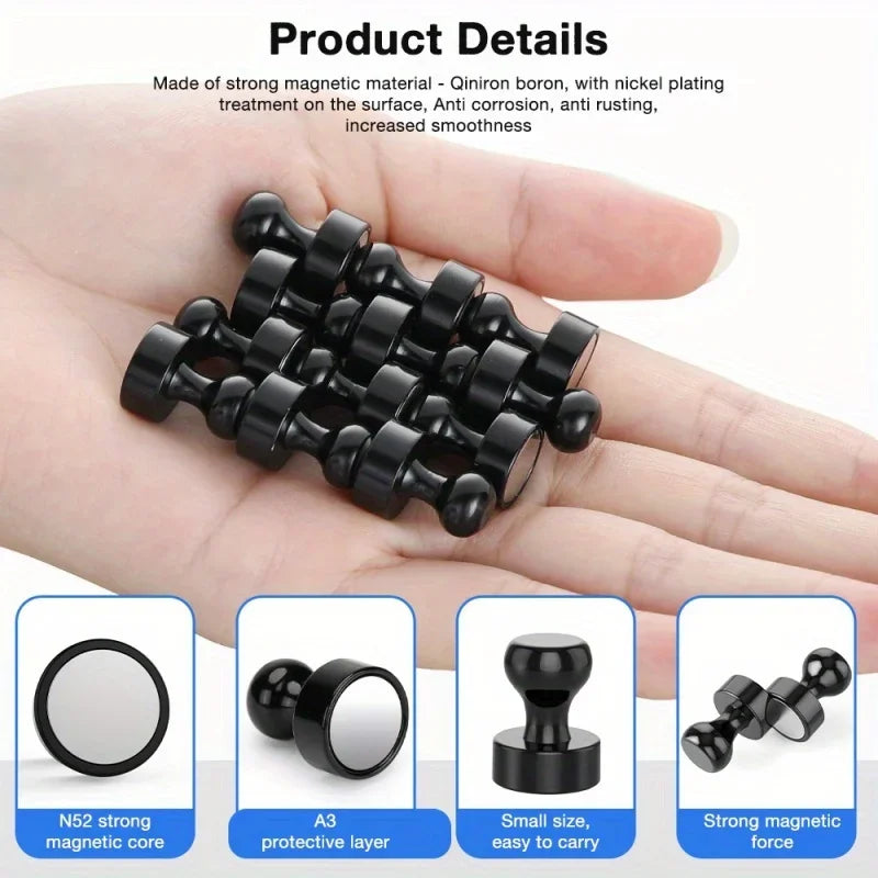 Magnetic Push Pins for Refrigerator & Whiteboard - Strong Neodymium Office & Kitchen Magnets