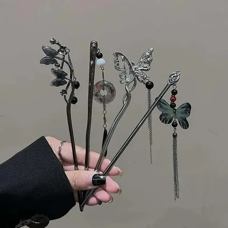 Vintage Butterfly Flower Tassel Hair Stick for Women - Metal Hair Accessory