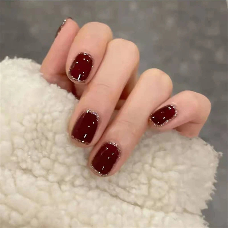 24Pcs Short Coffin Fake Nails with Glue Ink & Halo Dyeing Pattern - Press On Art Tips