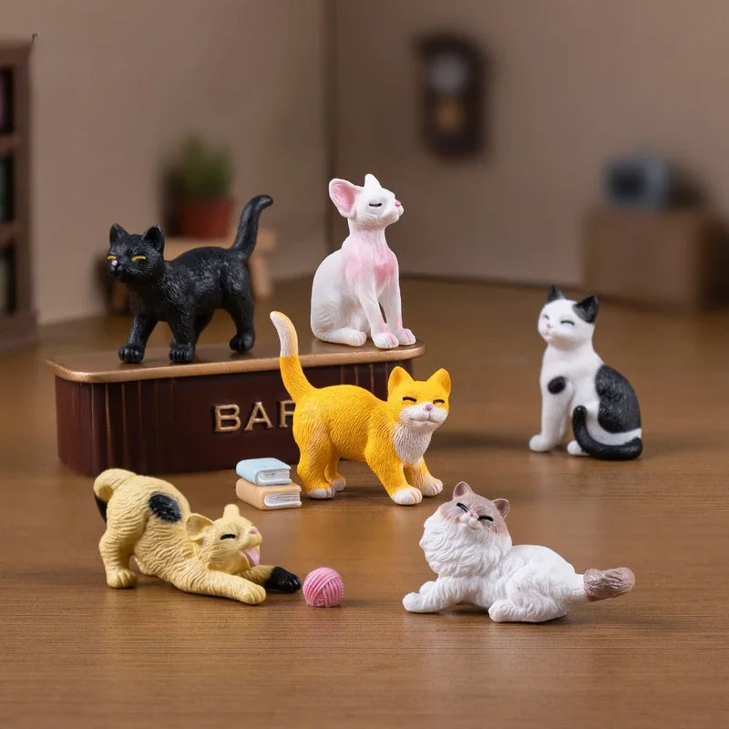 6pcs Mini Resin Cat Figurines Kitten Garden Ornaments for Fairy Garden Home Decor
