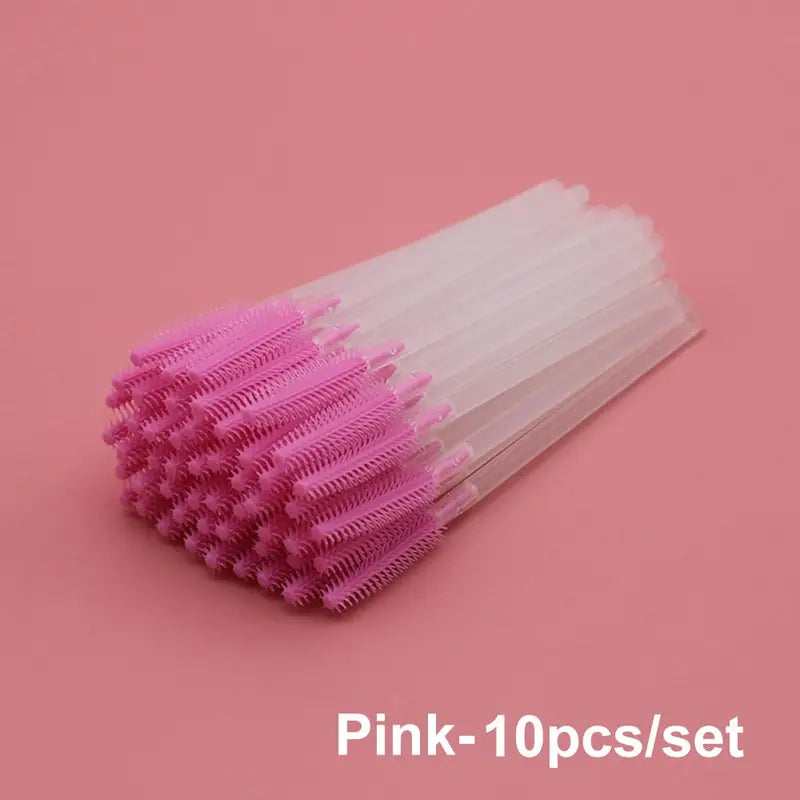 Colorful Disposable Silicone Mascara & Eyebrow Applicator Brush Set - 10Pcs