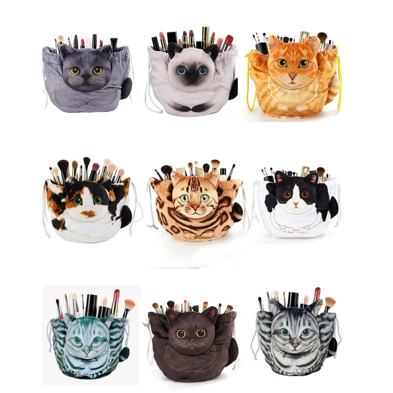 Cute Cat Makeup Bag Large Capacity Travel Pouch Organizer for Women Teens
