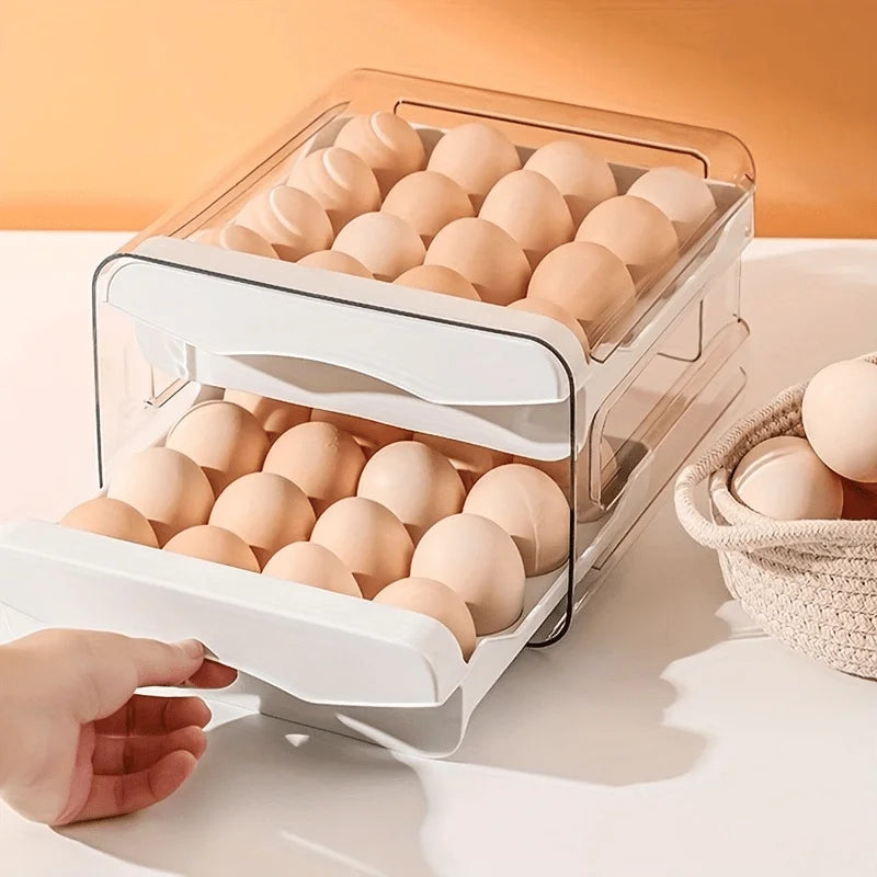 Kitchen Egg Storage Box 2-Layer Refrigerator Egg Organizer with Clear Lid